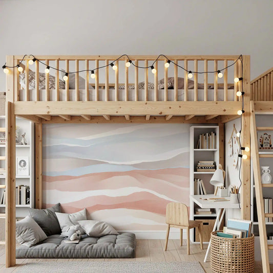 Terracotta and Pastel Blue Watercolor Dunes Wall Mural