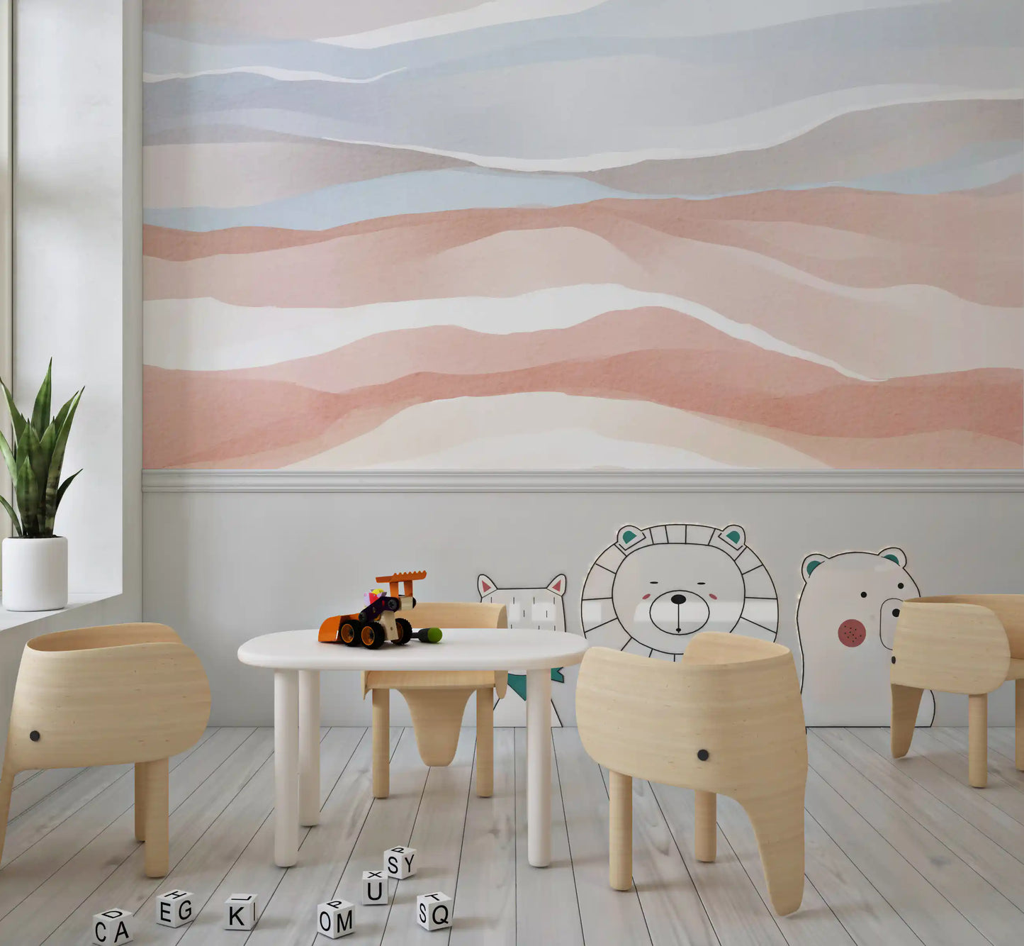 Terracotta and Pastel Blue Watercolor Dunes Wallpaper Wall Mural