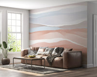 Terracotta and Pastel Blue Watercolor Dunes Wallpaper Wall Mural