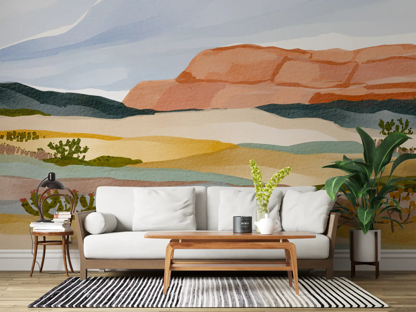 Watercolor Terracotta Desert Landscape Wallpaper Wall Mural