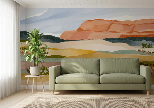 Watercolor Terracotta Desert Landscape Wall Mural