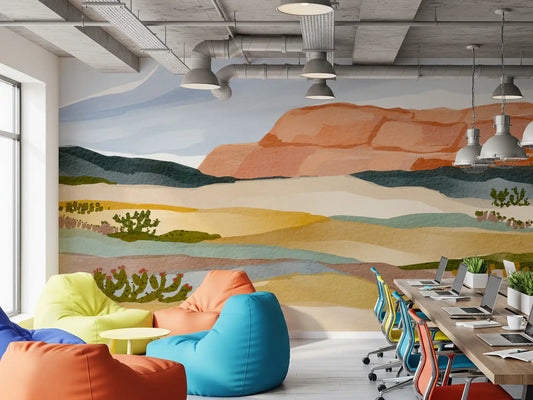 Watercolor Terracotta Desert Landscape Wall Mural