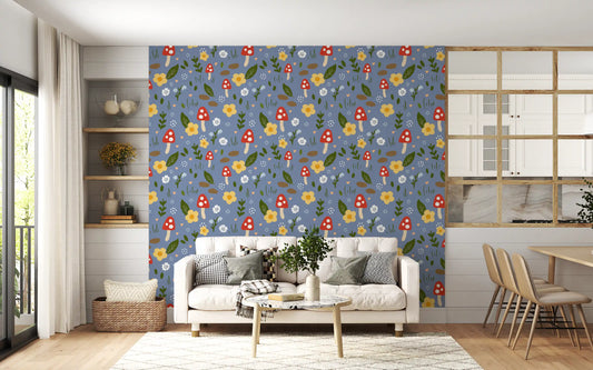 Whimsical Forest Mushroom & Wildflower Wallpaper