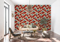 Poppies And Birds On Chevron Wallpaper⁠