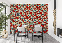 Poppies And Birds On Chevron Wallpaper⁠