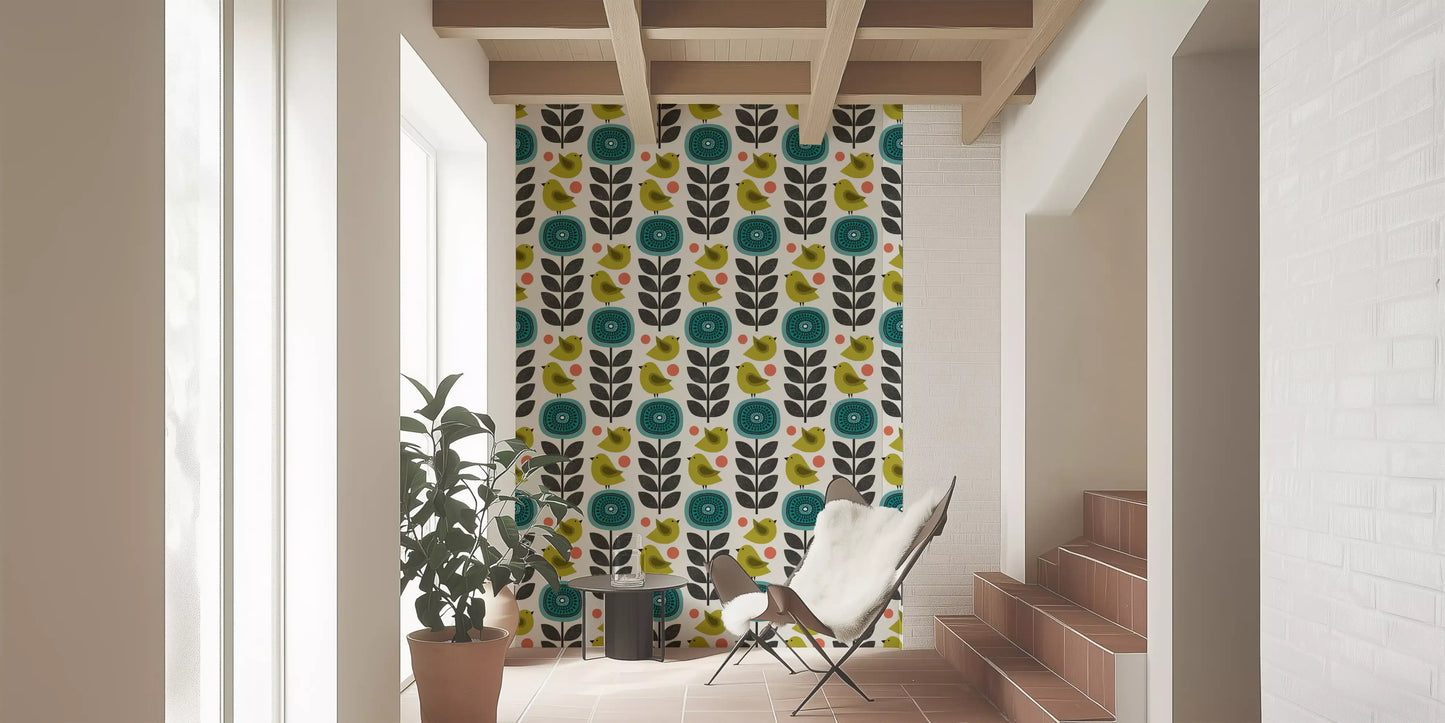 Retro Flowers And Birds Wallpaper⁠