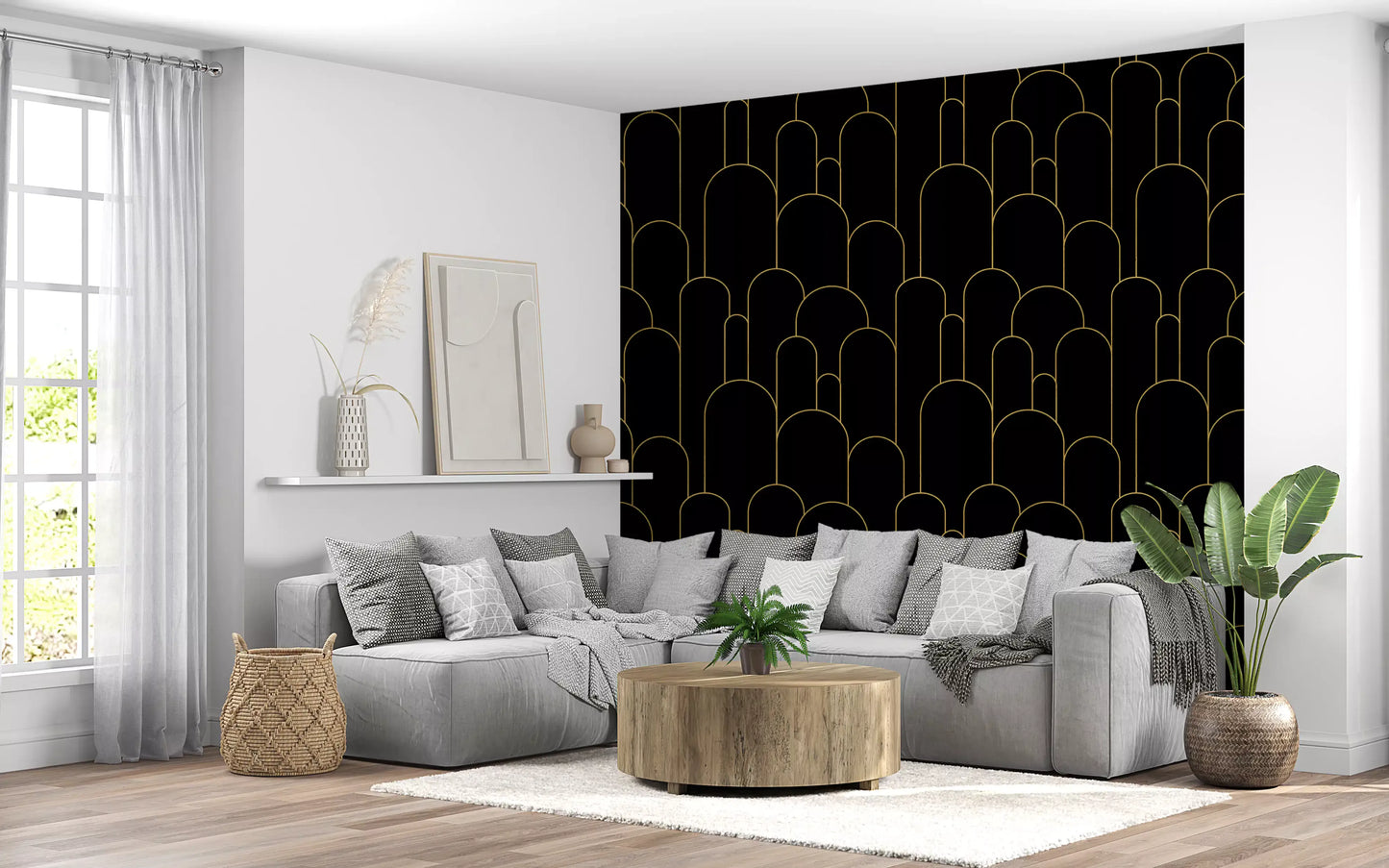 Art Deco Black Gold Arches Wallpaper⁠