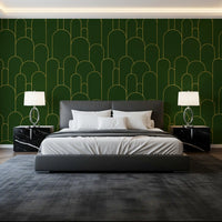 Emerald and Gold Art Deco Arches Wallpaper⁠
