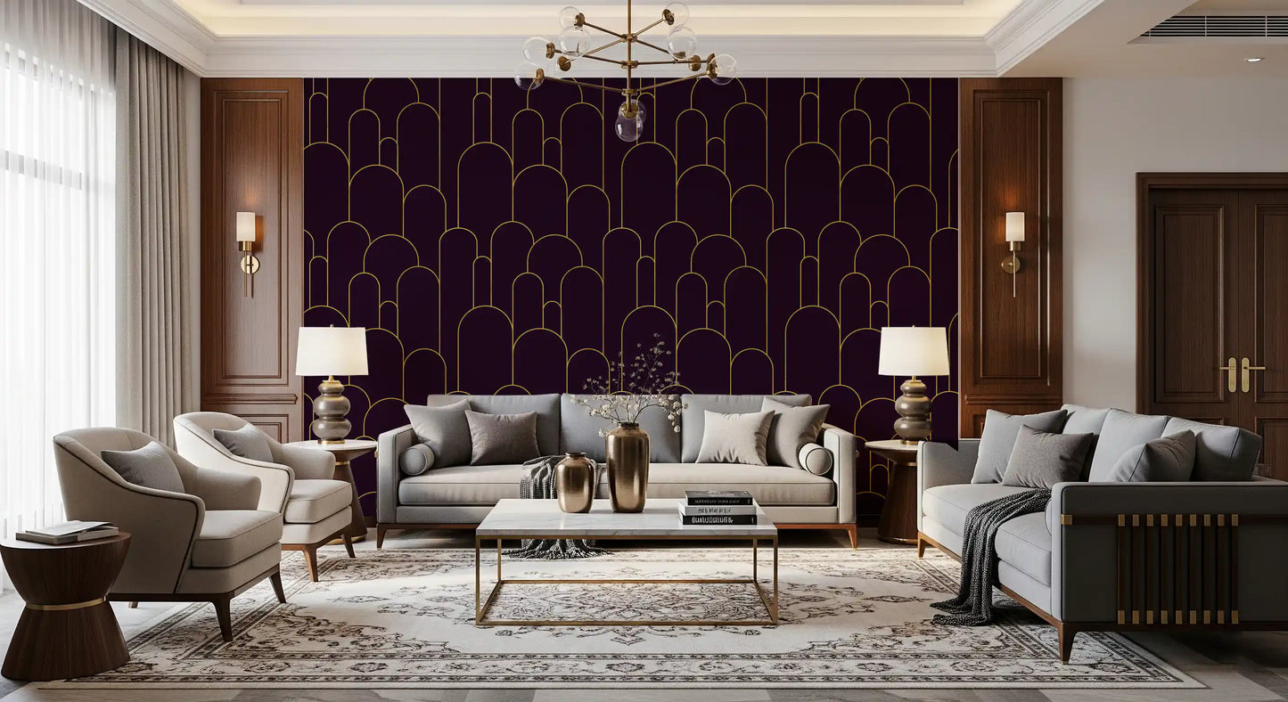 Retro Glamour Plum Noir Arches Wallpaper⁠