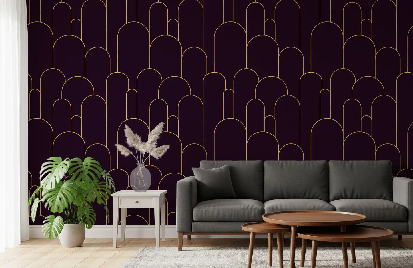 Retro Glamour Plum Noir Arches Wallpaper⁠