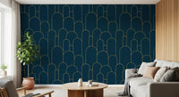 Elegant Navy and Gold Art Deco Wallpaper⁠