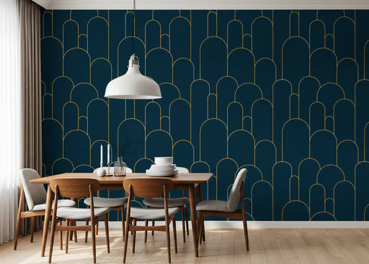 Elegant Navy and Gold Art Deco Wallpaper⁠