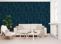 Elegant Navy and Gold Art Deco Wallpaper⁠