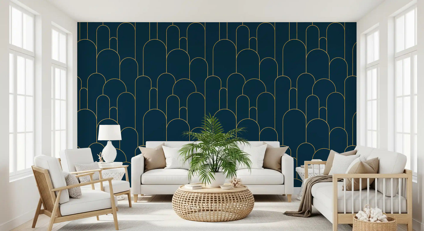 Elegant Navy and Gold Art Deco Wallpaper⁠