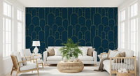 Elegant Navy and Gold Art Deco Wallpaper⁠