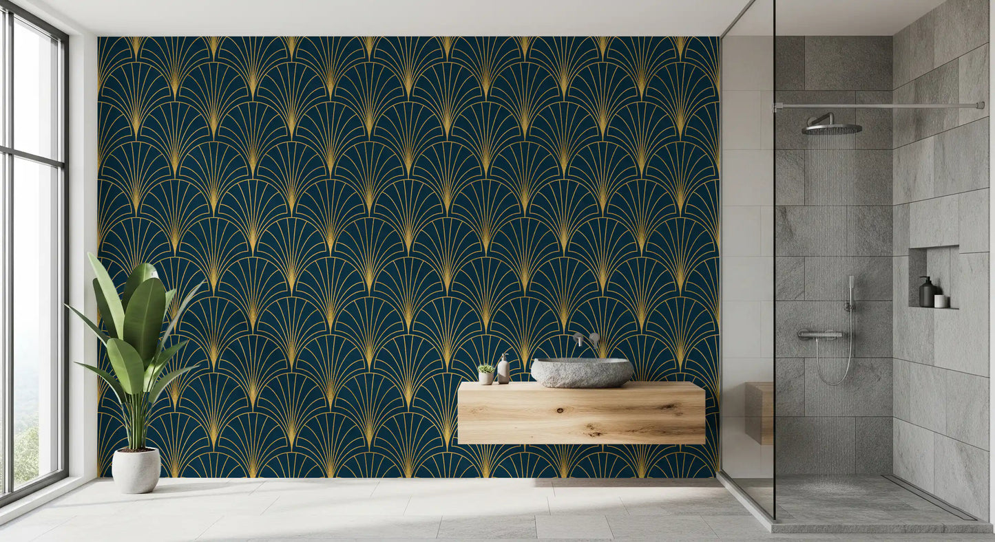 Regal Gatsby Deep Turquoise and Gold Wallpaper⁠