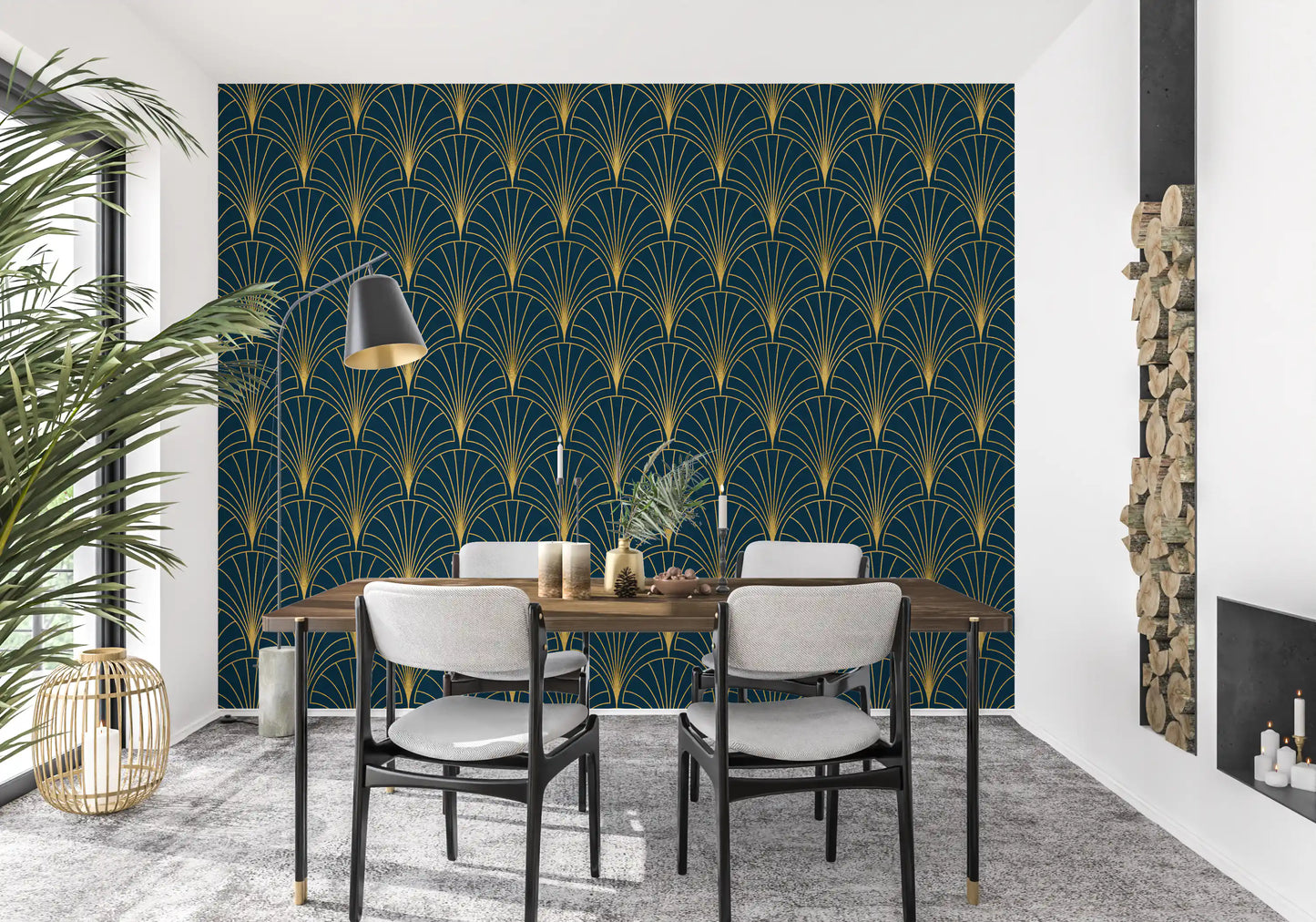 Regal Gatsby Deep Turquoise and Gold Wallpaper⁠