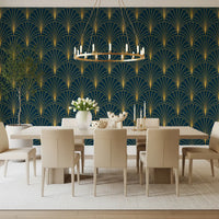 Regal Gatsby Deep Turquoise and Gold Wallpaper⁠