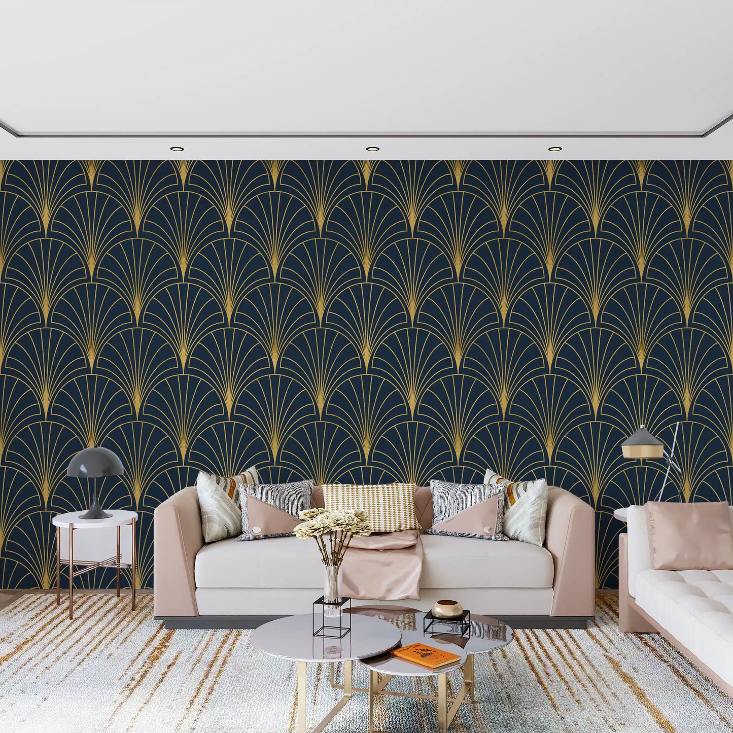 Regal Gatsby Midnight Blue and Gold Wallpaper⁠