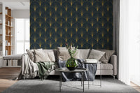 Regal Gatsby Midnight Blue and Gold Wallpaper⁠