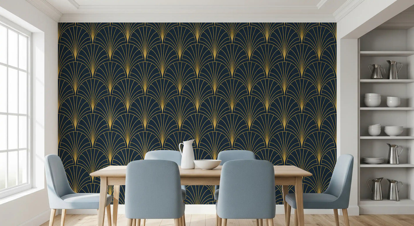 Regal Gatsby Midnight Blue and Gold Wallpaper⁠