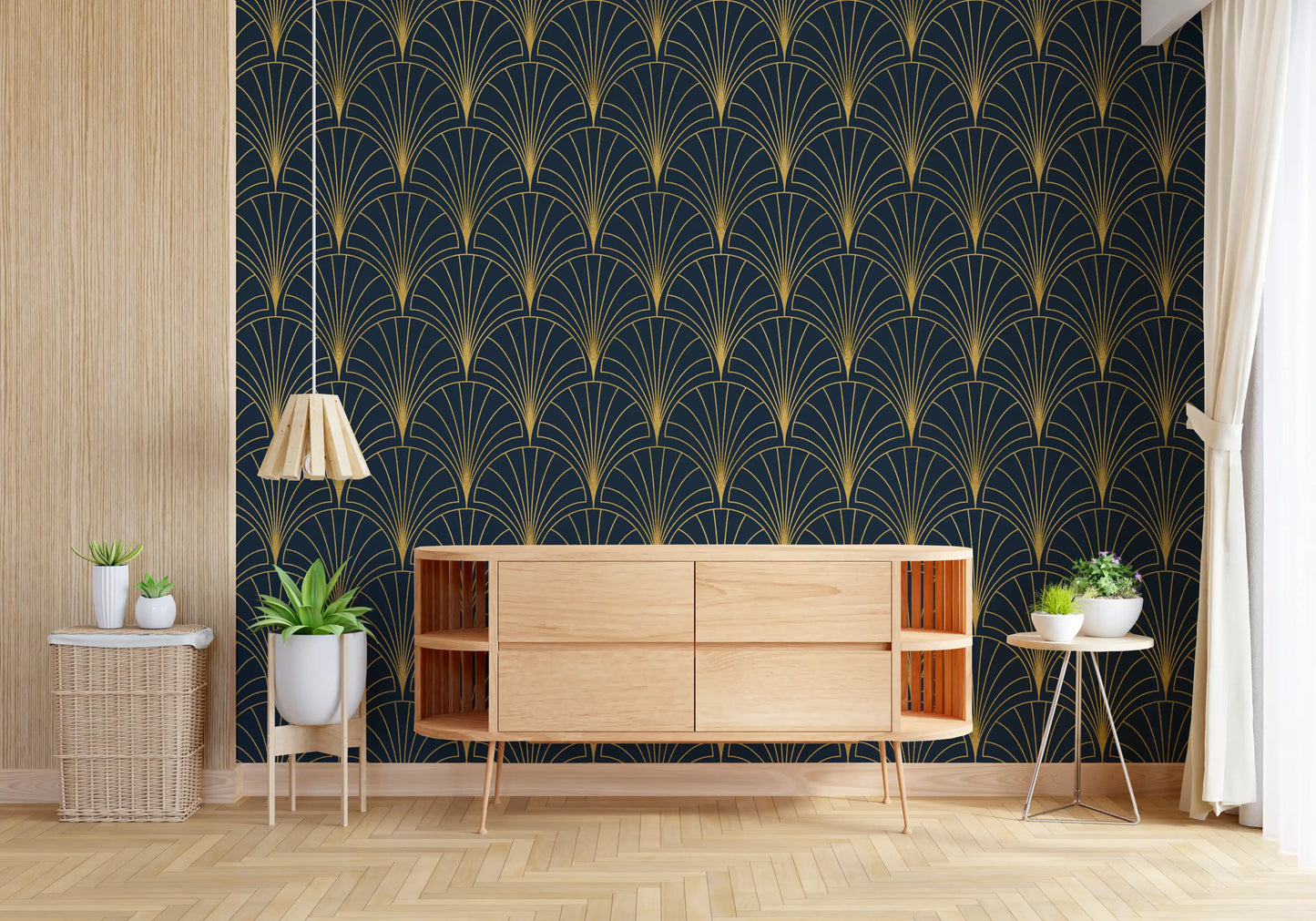 Regal Gatsby Midnight Blue and Gold Wallpaper⁠