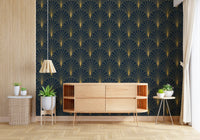 Regal Gatsby Midnight Blue and Gold Wallpaper⁠