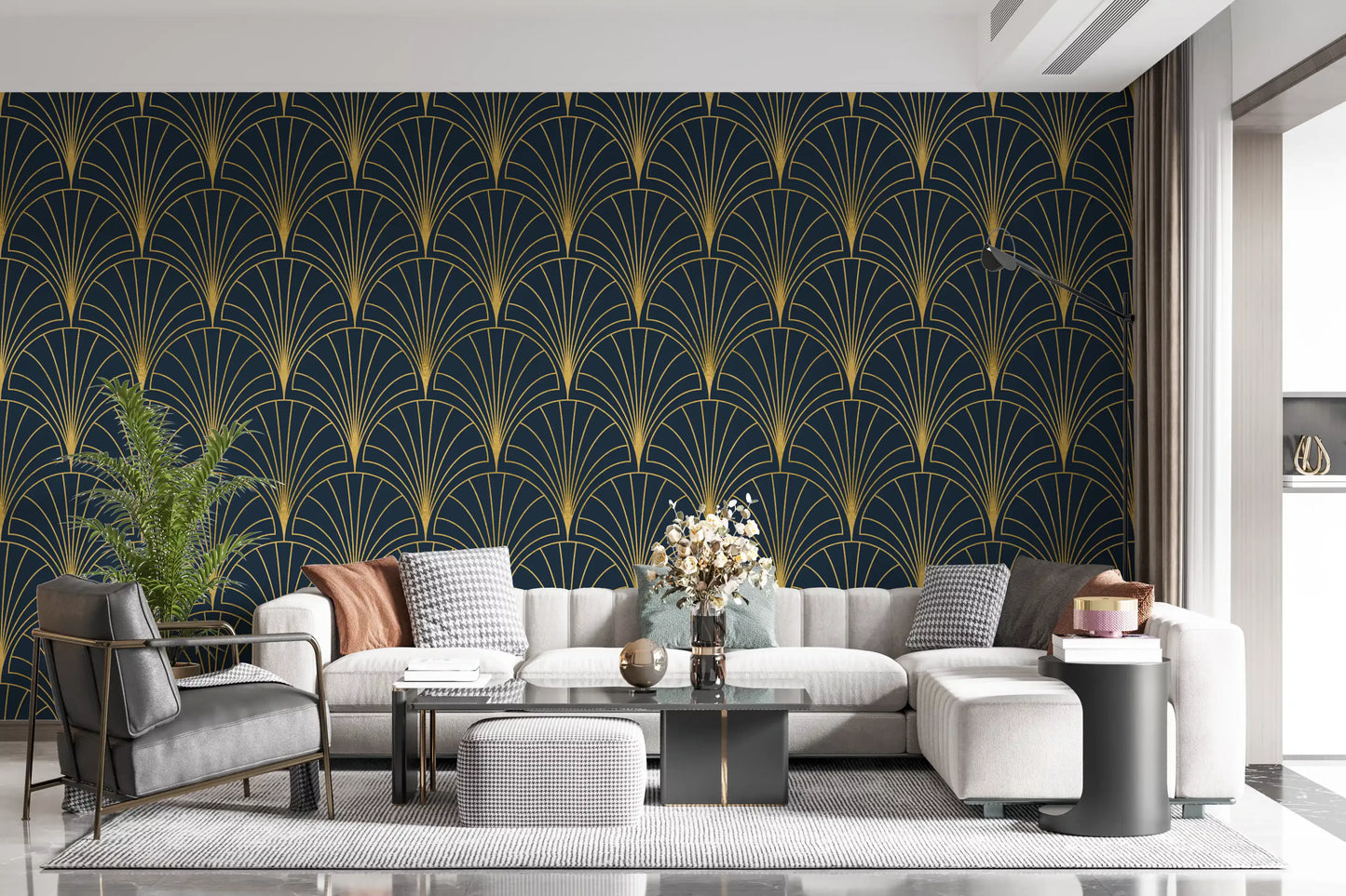 Regal Gatsby Midnight Blue and Gold Wallpaper⁠