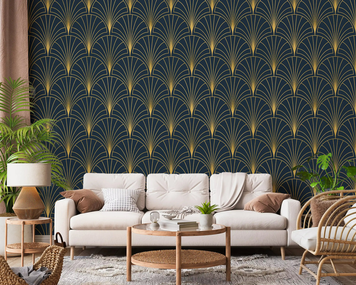 Regal Gatsby Midnight Blue and Gold Wallpaper⁠