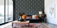Regal Gatsby Midnight Blue and Gold Wallpaper⁠