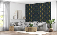 Regal Gatsby Midnight Blue and Gold Wallpaper⁠