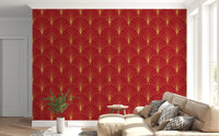 Crimson & Gold Art Deco Fans Wallpaper⁠