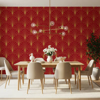 Crimson & Gold Art Deco Fans Wallpaper⁠