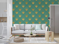 Glamorous Teal and Gold Fan Wall Décor Wallpaper⁠