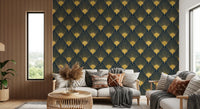 Opulent Deco Shell Navy & Gold Wallpaper Wallpaper⁠