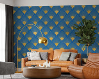 Art Deco Golden Fans Royal Blue Wallpaper Wallpaper⁠