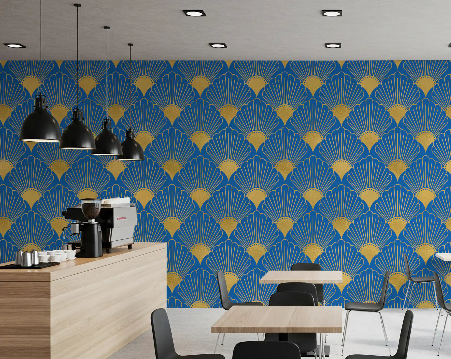 Art Deco Golden Fans Royal Blue Wallpaper Wallpaper⁠