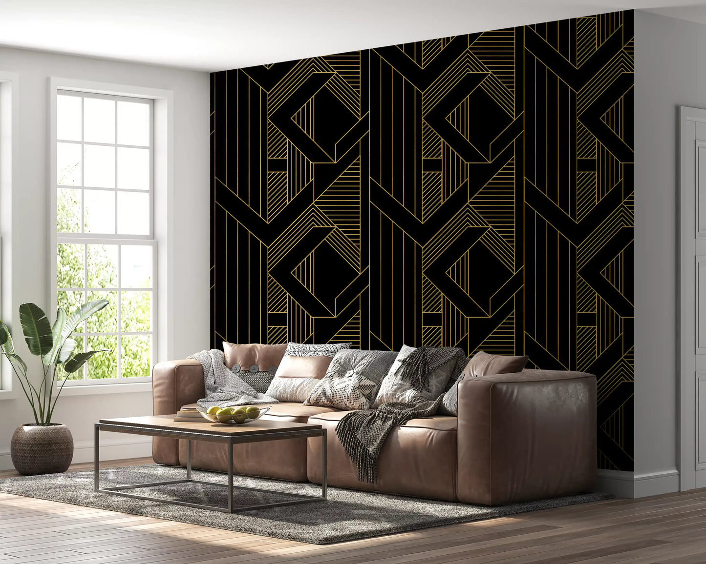 Gilded Gatsby Black and Gold Geometric Wallpaper
