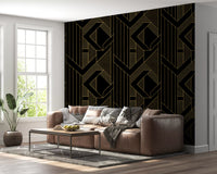 Gilded Gatsby Black and Gold Geometric Wallpaper
