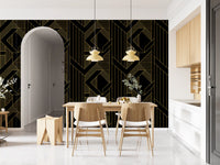 Gilded Gatsby Black and Gold Geometric Wallpaper