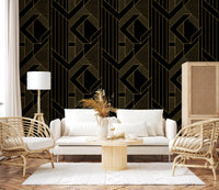 Gilded Gatsby Black and Gold Geometric Wallpaper