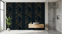 Luxurious Navy and Gold Art Deco Geometric Wallpaper