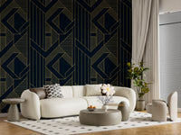 Luxurious Navy and Gold Art Deco Geometric Wallpaper