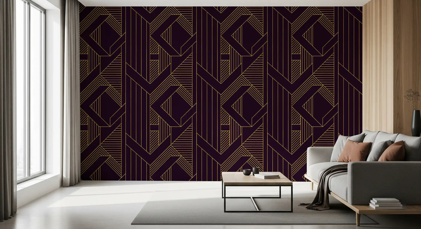 Gatsby Glamour Art Deco Purple & Gold Wallpaper