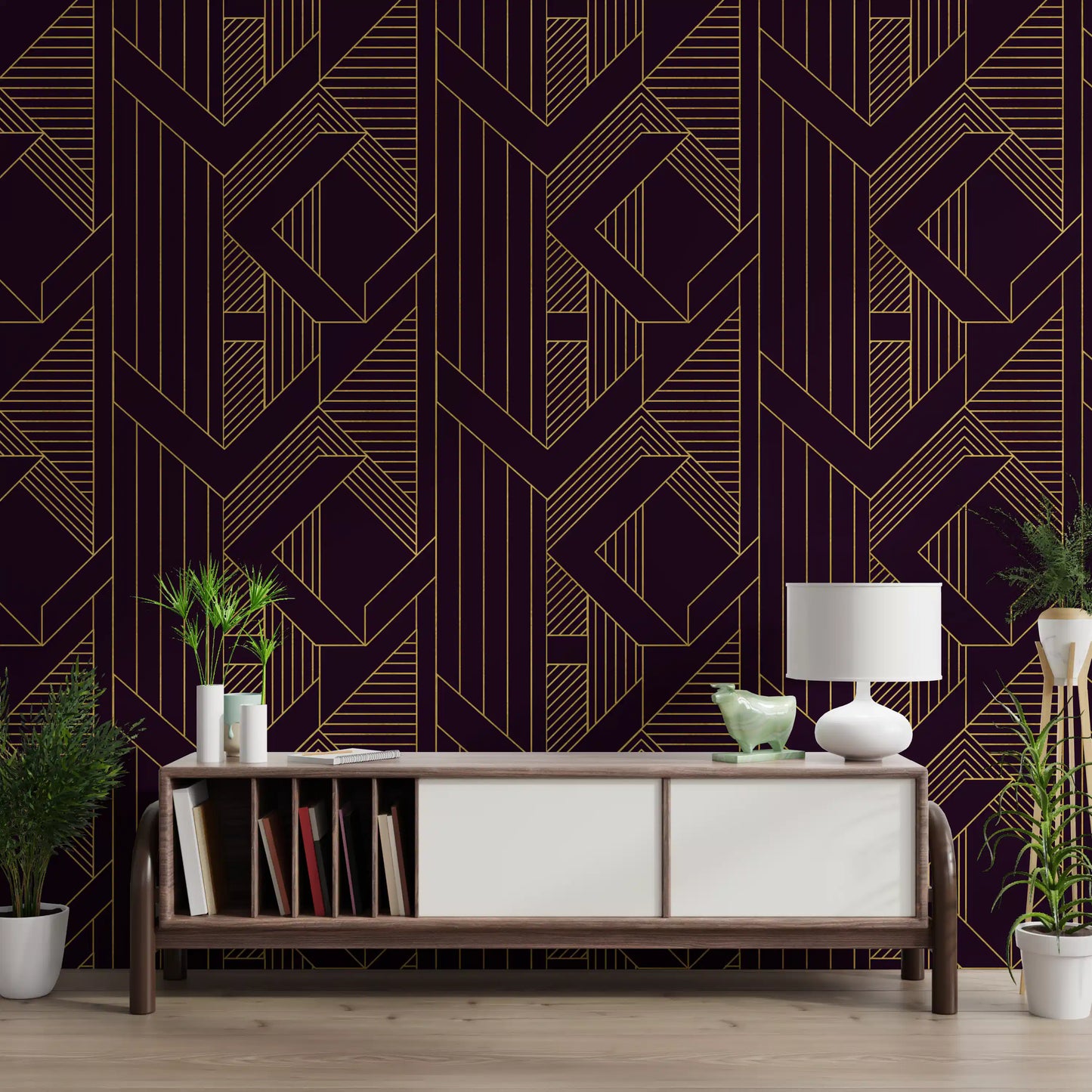 Gatsby Glamour Art Deco Purple & Gold Wallpaper