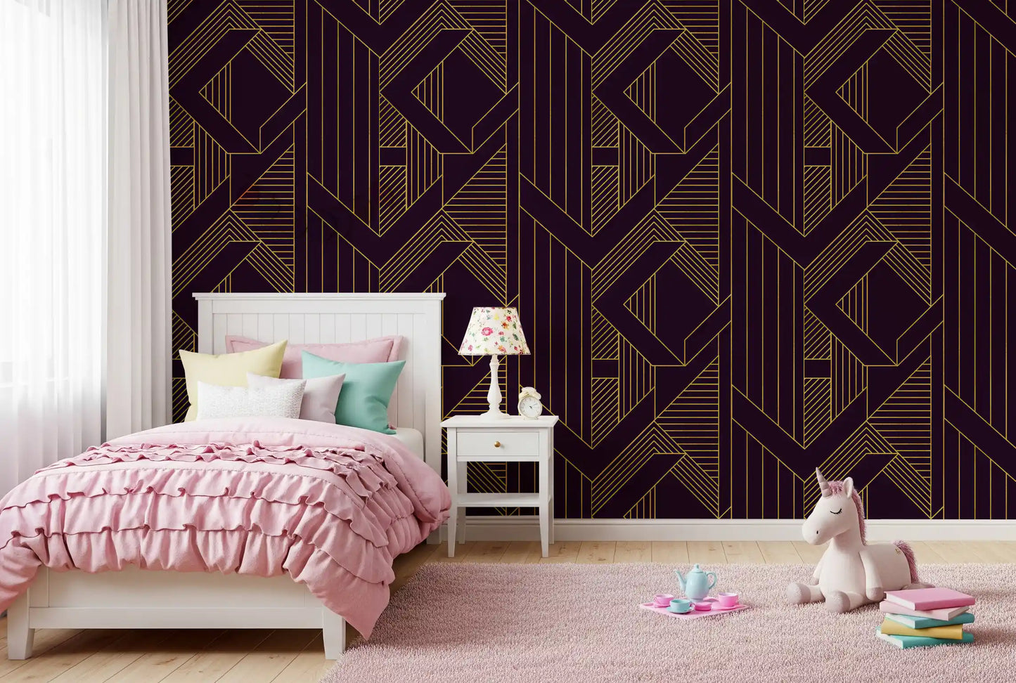 Gatsby Glamour Art Deco Purple & Gold Wallpaper