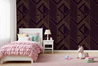 Gatsby Glamour Art Deco Purple & Gold Wallpaper