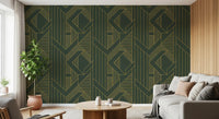 Art Deco Olive Green & Gold Geometric Wallpaper