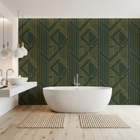 Art Deco Olive Green & Gold Geometric Wallpaper