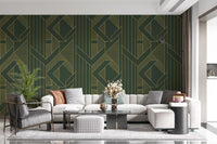 Art Deco Olive Green & Gold Geometric Wallpaper